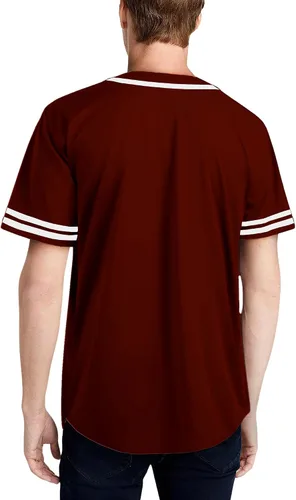 Vista 2 de Camiseta de béisbol para hombre con botones y dos rayas de primera calidad, uniforme deportivo fabricado en Estados Unidos