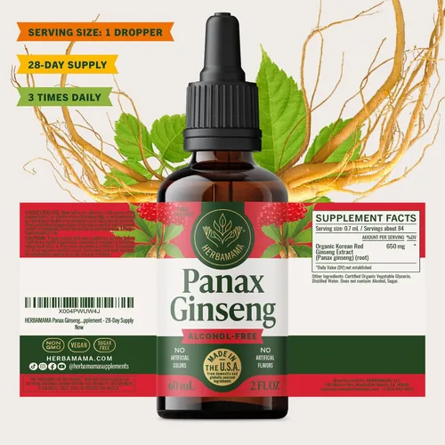 Vista 11 de HERBAMAMA Panax - Tintura de raíz de ginseng – Apoyo energético vegano con extracto de ginseng rojo coreano gotas líquidas – Suplemento de apoyo