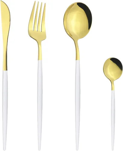 Vista 17 de Juego de cubiertos Cuchillo de cena Postre Tenedor Cuchara Juego de vajilla de acero inoxidable Vajilla de cocina 4 piezas Negro