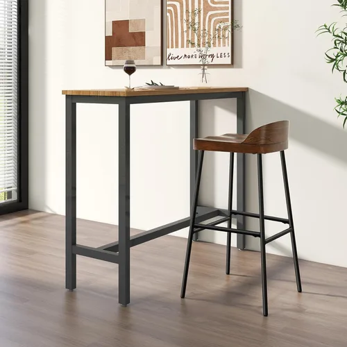 Vista 8 de COSTWAY Juego de 4 taburetes de bar industriales de 29 pulgadas con respaldo bajo y reposapiés, patas de metal, silla de altura de mostrador