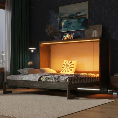 Vista 11 de SOFTSEA Farmhouse - Cama Murphy de tamaño individual con LED, color marrón