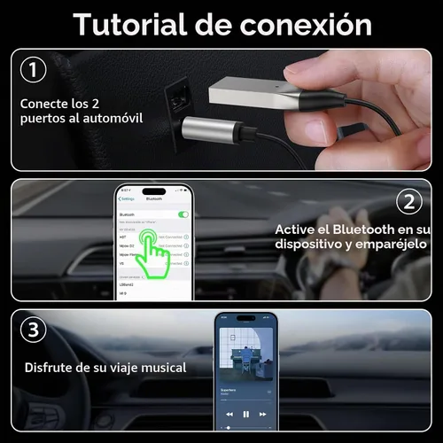 Vista 3 de Meliya Adaptador auxiliar a Bluetooth 5.3 para automóvil, USB 2.0 a 0.138 in Bluetooth receptor Jack Kit con micrófono incorporado entrada auxiliar