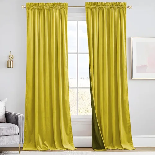 Vista 12 de RYB HOME Cortinas opacas de terciopelo para dormitorio, aislamiento térmico, privacidad, luz solar, bloqueo de calor, cortinas lujosas con bolsillo