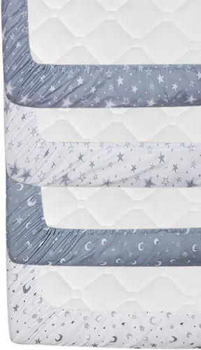 Vista 6 de Juego de 4 sábanas bajeras unisex de estrellas y luna para bebés, niños o niñas (sábanas para cuna)
