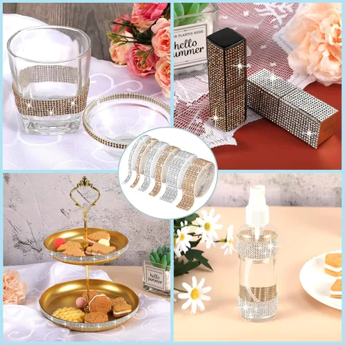 Vista 2 de 6 rollos de cinta de diamantes de imitación de Navidad, tiras autoadhesivas de diamantes de imitación, tiras de diamantes de cristal brillantes