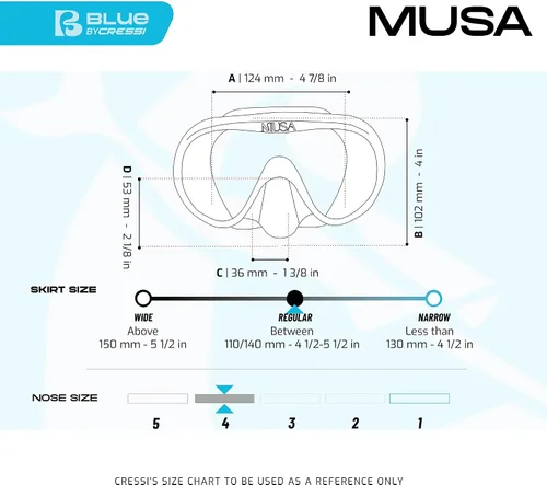 Vista 5 de Cressi Máscara de buceo sin marco para adultos - Lente mono de visión ancha - bajo volumen interno - Silicona suave pura - Musa: diseñado en Italia
