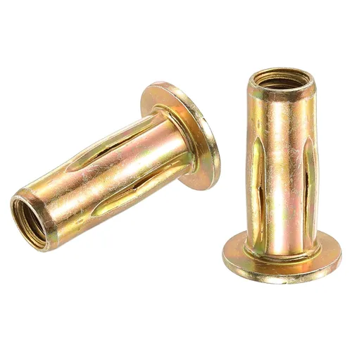 Vista 10 de uxcell Tuercas remachadoras multiagarre 1/4-20, 5 piezas de vástago preabombado cabeza plana roscada tuerca de inserción chapada en zinc dorado