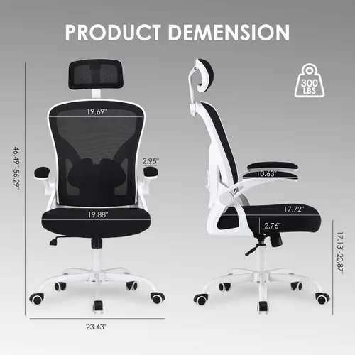 Vista 2 de Office Chair Ergonomic Desk Chair, 300LBS Capacity, High Back Computer Chair with Lumbar Support, Flip-up Armrests Swivel Task Chairs for Long Hours