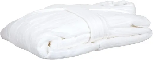 Vista 3 de ForPro - Bata de baño de terciopelo de lujo, 100% algodón, bata de baño de terciopelo ultra afelpado con rayas tejidas texturizadas, blanco, grande