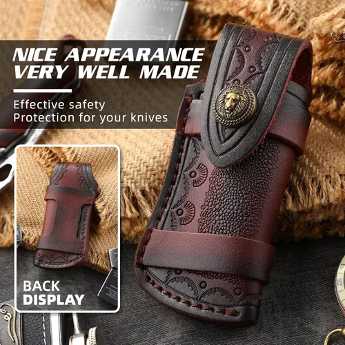 Vista 2 de Generic Bolsa plegable de cuero para cuchillos con funda plegable para cuchillos de 4 pulgadas y anillo para cinturón