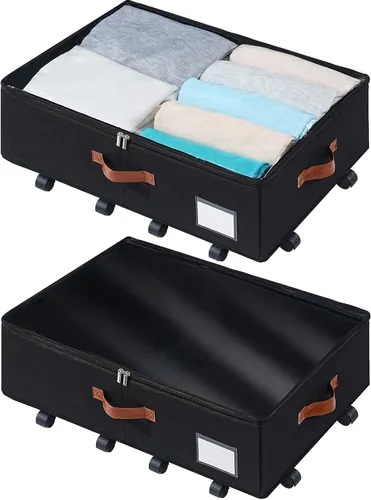 Vista 10 de Freebat Organizador de Almacenamiento Bajo la Cama con Ruedas, Contenedor Bajo la Cama con Tapa Transparente, Caja de Bolsa de Almacenamiento
