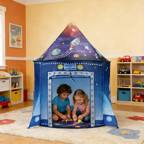 Vista 4 de Tienda de campaña para niños, nave espacial, casa de juegos, para interiores y exteriores, tienda de campaña para niños y niñas, regalo