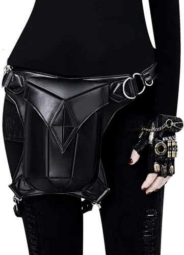 Vista 6 de UIYTR Steampunk - Riñonera de piel sintética estilo vintage estilo gótico Steampunk Fanny