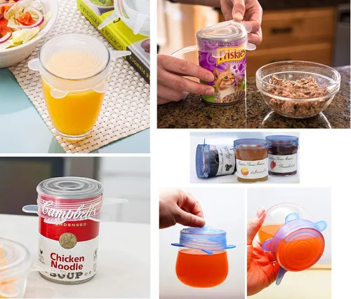 Vista 4 de COMTIM Tapas de latas de comida para mascotas, tapas elásticas de silicona para comida de perros y gatos, reutilizables, expandibles