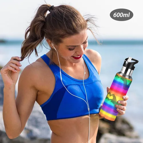 Vista 6 de Rainbow Stripes - Botella de agua aislada de acero inoxidable con pajilla, botellas de agua a prueba de fugas, botella de agua deportiva sin BPA