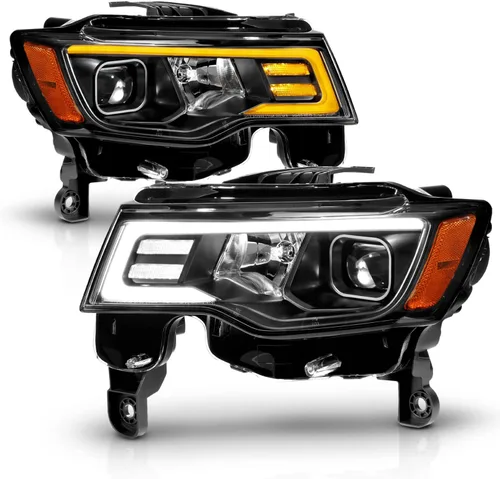 Vista 9 de AmeriLite - Conjunto de faros delanteros de repuesto para Jeep Grand Cherokee Switchback 2017-2022, faros de proyector cuadrados LED, negro, lado