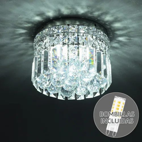 Vista 2 de Mini candelabro redondo moderno de cristal empotrado de 7.8 pulgadas, lámpara de techo de 4 luces G9 para armario, vestíbulo, pasillo, dormitorio
