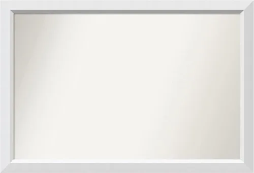Vista 419 de Amanti Art Espejo de baño blanco para sobre el fregadero, 24 x 26 pulgadas, espejo rectangular blanco y blanco, marco de madera contemporáneo