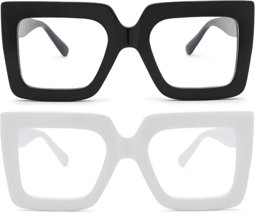 Vista 14 de Gafas de luz azul de gran tamaño para mujer, marco cuadrado grueso, elegantes gafas sin receta
