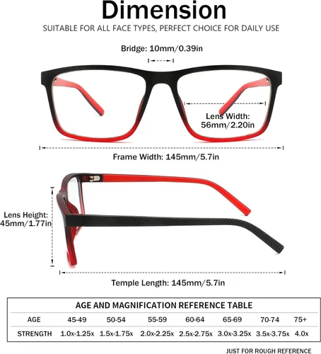 Vista 3 de 4 Pack Oversized Reading Glasses for Men, Blue Light Blocking Computer Readers, Anti UV Ray/Eye Strain/Glare