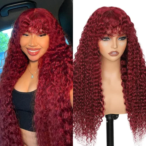 Vista 16 de Peluca Bob con Flequillo de Cabello Humano Water Wave Cierre de Encaje HD de 2x4 Pelucas Rizadas Frontales de Cabello Humano Peluca con Flequillo