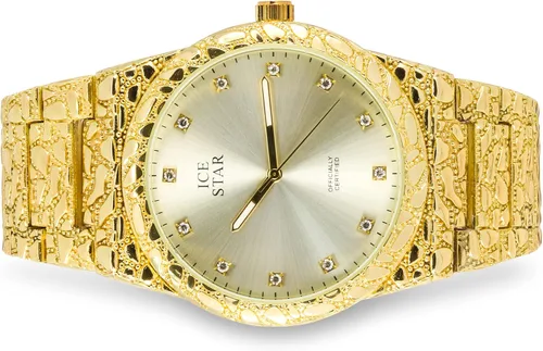 Vista 5 de Men's Luxury 45mm Nugget Design Watch with Diamond Accent Dial - Adjustable Band - Quartz Movement - Exquisite 14k Gold & Silver Finish - Available