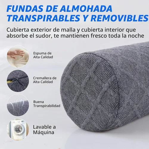 Vista 5 de Cozyhealth Almohada cervical pequeña de 3.1 pulgadas de alto, almohada cilíndrica de espuma viscoelástica suave media para dormir, soporte de cuello