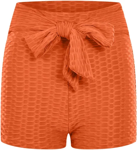 Vista 6 de Pantalones cortos sexys para mujer, pantalones cortos de cintura alta con lazo, leggings cortos con textura de burbujas para entrenamiento