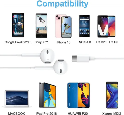Vista 8 de Paquete de 2 auriculares USB C para iPhone 17/16/15, auriculares tipo C con cable con micrófono y control remoto, auriculares con cancelación