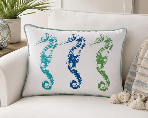 Vista 2 de C&F Home Three Seahorses Trio - Almohada lumbar de mezcla de algodón, 12 x