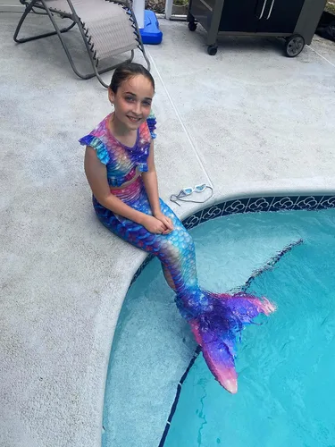 Vista 4 de DNFUN Colas de sirena para nadar para niñas, traje de baño de sirena con monoaleta