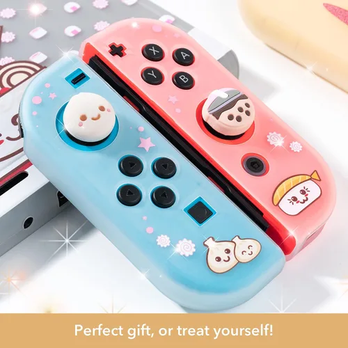 Vista 7 de BelugaDesign Boba Dumpling Thumb Grips Lindo té de burbujas de cara de moño de cerdo Funda de botón japonés Kawaii Compatible con Nintendo Switch