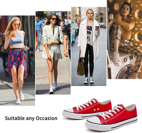 Vista 5 de Tenis de lona para mujeres, zapatos de lona de corte bajo con cordones, zapatos de tenis casuales