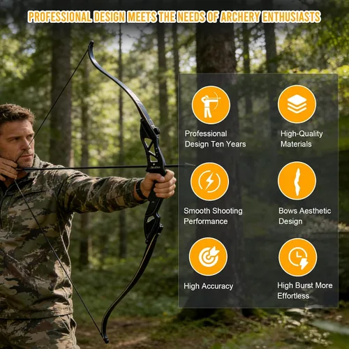 Vista 5 de TOPARCHERY Tiro con arco de 56 "Takedown Caza Recurve Bow Metal Riser Right Hand Longbow