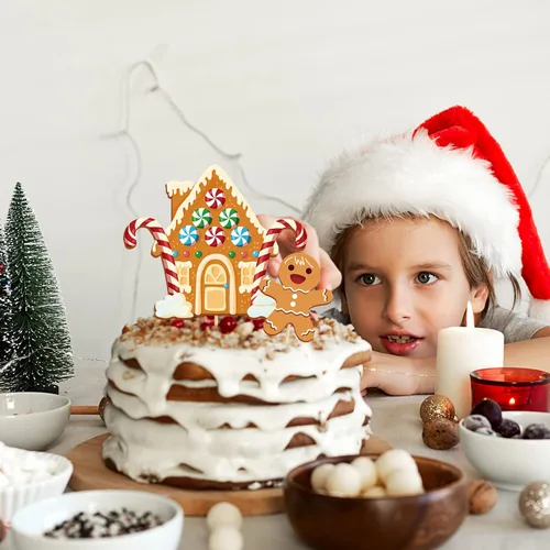 Vista 7 de AnyDesign 48 adornos de Navidad para cupcakes con palos y punta de pegamento, 7 diseños de hombre de jengibre, lindos adornos de comida de Navidad