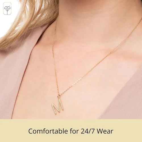 Vista 5 de MAX + STONE - Collar de oro amarillo de 10 quilates con cuerda Collar con dije de oro real con letra inicial y cierre de anillo de resorte