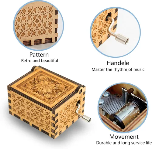 Vista 5 de Caja de música de madera personalizada U R My Sunshine Cajas musicales de manivela personalizadas, un regalo significativo para mujeres, hombres