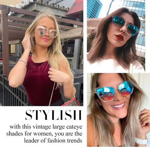 Vista 2 de Joopin - Lentes de sol de gran tamaño con forma de ojos de gato para mujer, con marco de metal de moda