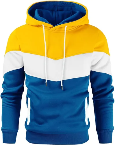 Vista 13 de Gesean - Sudadera con capucha para hombre, diseño de bloques de color, estilo suéter, manga larga, casual, con bolsillo