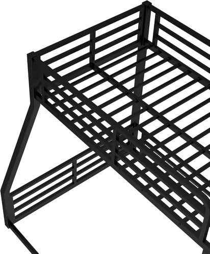 Vista 5 de Litera de metal resistente de tamaño individual sobre matrimonial, con escalera integrada y barandilla de seguridad para niños, adolescentes
