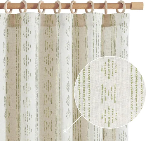 Vista 15 de jinchan Cortinas bohemias a rayas para sala de estar, cortinas de lino estilo granja de 63 pulgadas de largo, 2 paneles para dormitorio, mudcloth