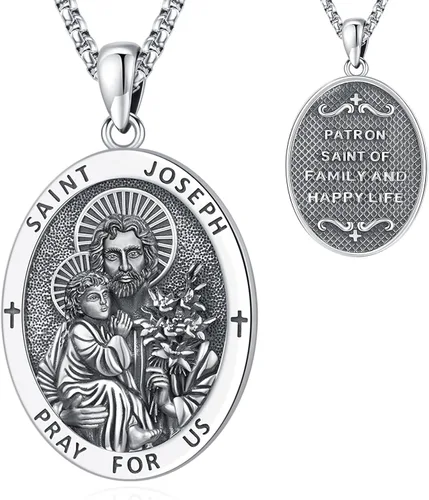 Vista 25 de Collar de San Patrono de Plata de Ley 925 St 01-Virgen María-Oro