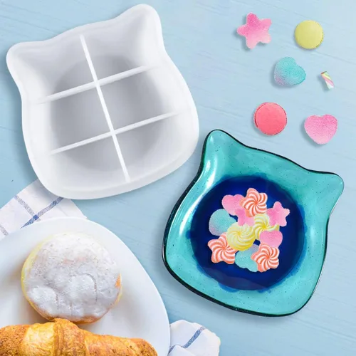 Vista 4 de Bandeja con forma de gato, molde de resina, moldes de silicona para platos de frutas para resina epoxi, caja de almacenamiento de joyas, moldes