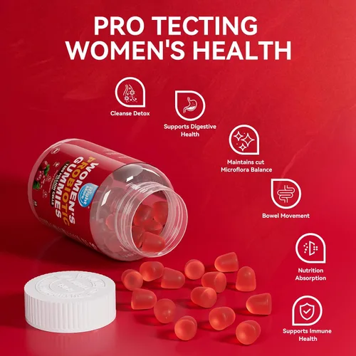 Vista 2 de Gomitas probióticas para mujeres, gomitas de equilibrio femenino, 1200 mil millones de compuestos, apoyo digestivo e inmunológico, apoya la salud