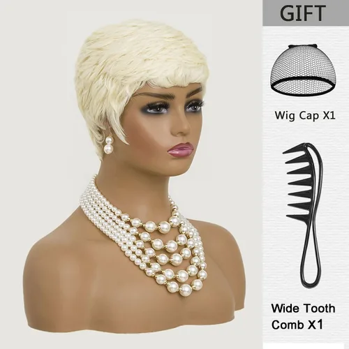 Vista 3 de Pelucas cortas Pixie para mujeres negras, peluca rubia 613, corte pixie, pelucas cortas y rizadas Short Curly Wigs for Black Women Pixie Cut Hair