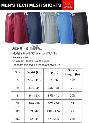 Vista 6 de Liberty Pro Paquete de 5 pantalones cortos deportivos para hombre, pantalones cortos de baloncesto de malla de 9 pulgadas para hombre, pantalones