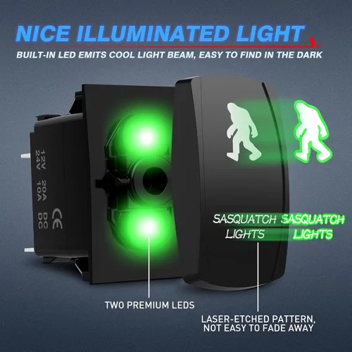Vista 3 de MICTUNING 5pin BIGFOOT Interruptor basculante ON-OFF Luz LED 20A 12V Verde