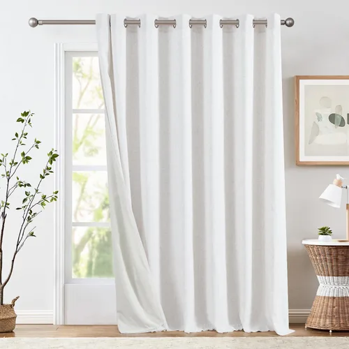 Vista 28 de Jinchan Cortinas de lino azul semitransparentes de 96 pulgadas de largo, 2 paneles para sala de estar con ojales, cortinas oscuras de lino