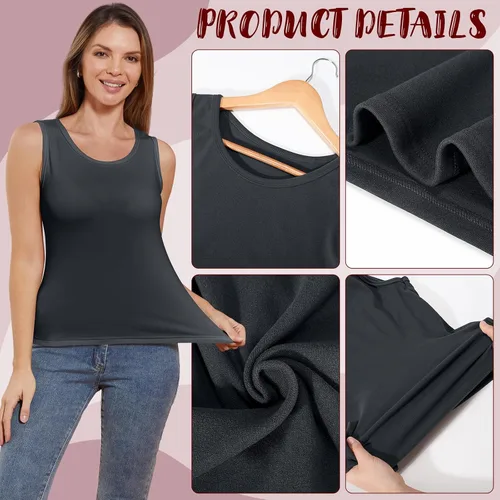 Vista 2 de 3 piezas de camisetas térmicas sin mangas para mujer, ropa interior de forro polar, suave, sin mangas, chaleco de capa base cálida