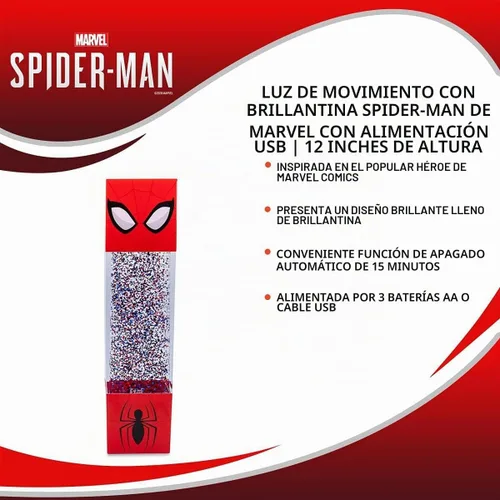 Vista 7 de Marvel Spider-Man - Lámpara de movimiento con purpurina alimentada por USB, lámpara de mesa de noche para dormitorio, escritorio, sala de estar
